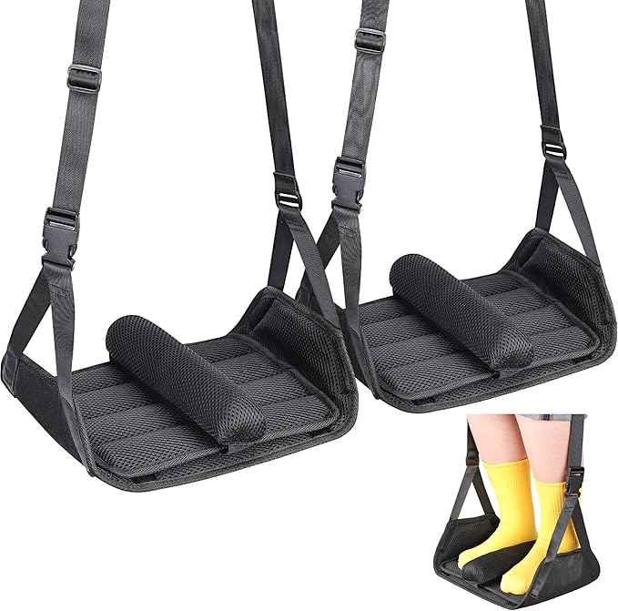 2-Pack No Collapse Airplane Foot Hammock, Foldable Bamboo Base Foot Hammock for Plane Travel with Interval Sponge, Portable Desk Foot Hammock, Airplane Travel Essentials