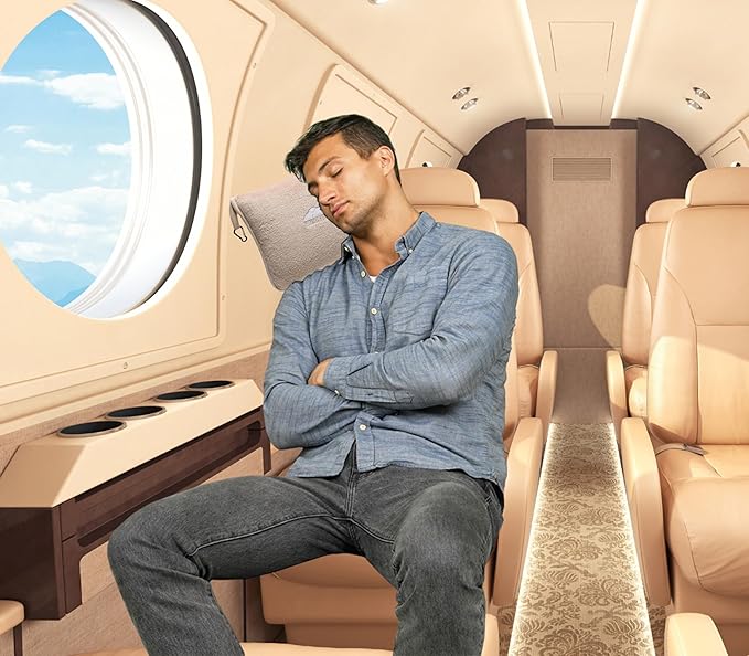 BlueHills Premium Soft 2-Pack Travel Blanket Pillows Airplane Large Plane Flight Throw Travel Blankets for Two in a Bag Compact Traveling Essentials Warm Travel Gifts Long Beige T205