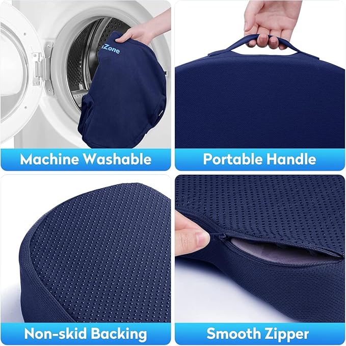 XXL Seat Cushion Office Car Seat Cushion, Memory Foam Cushion for Office Chair, Car Seat, Airplane, Bleacher Non-Slip Chair Pad, Butt Pillow for Desk, Wheelchair, Car (Blue)