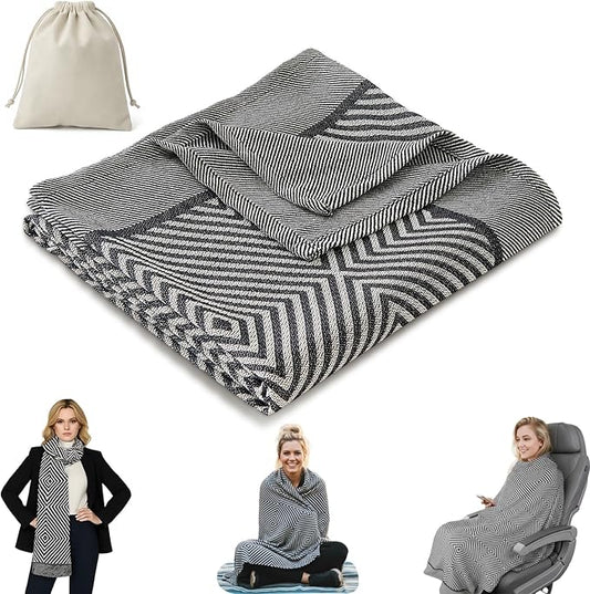 Compact Travel Blanket - Ultra Soft & Lightweight Knit Design Airplane Blanket, 53x72 Inch, Stylish Travel Shawl Wraps for Flights, Car,Travel Essentials, Gifts, Camping