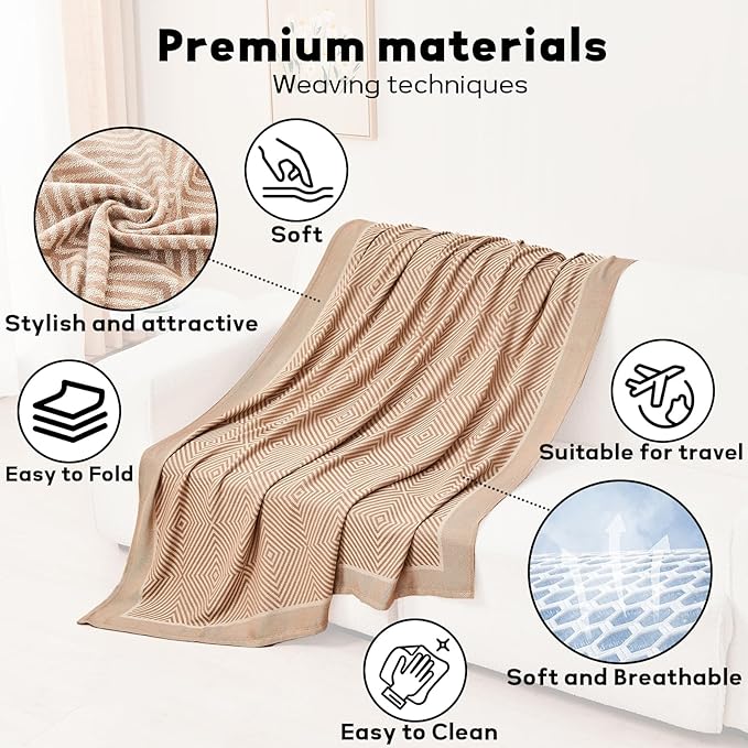 Compact Travel Blanket - Ultra Soft & Lightweight Knit Design Airplane Blanket, 53x72 Inch, Stylish Travel Shawl Wraps for Flights, Car,Travel Essentials, Gifts, Camping