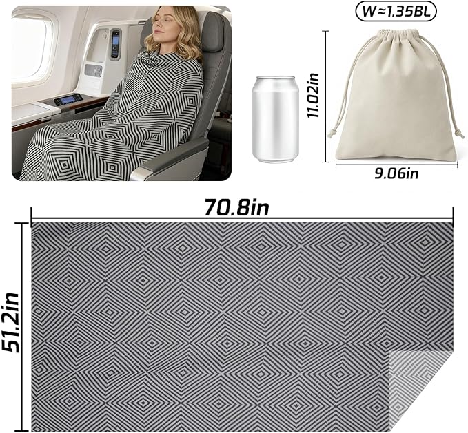 Compact Travel Blanket - Ultra Soft & Lightweight Knit Design Airplane Blanket, 53x72 Inch, Stylish Travel Shawl Wraps for Flights, Car,Travel Essentials, Gifts, Camping