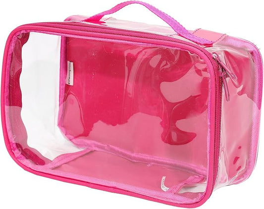 Small Clear Travel Packing Cube/See Through PVC Plastic Pouch for Carry On Suitcase, Backpack or Diaper Bag/Transparent Multipurpose Accessories, Makeup & Underwear Organizer w/Handle (Pink)