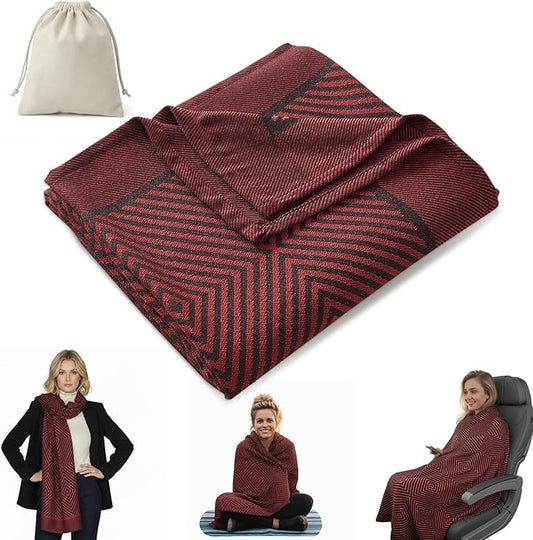 Compact Travel Blanket - Ultra Soft & Lightweight Knit Design Airplane Blanket, 53x72 Inch, Stylish Travel Shawl Wraps for Flights, Car,Travel Essentials, Gifts, Camping