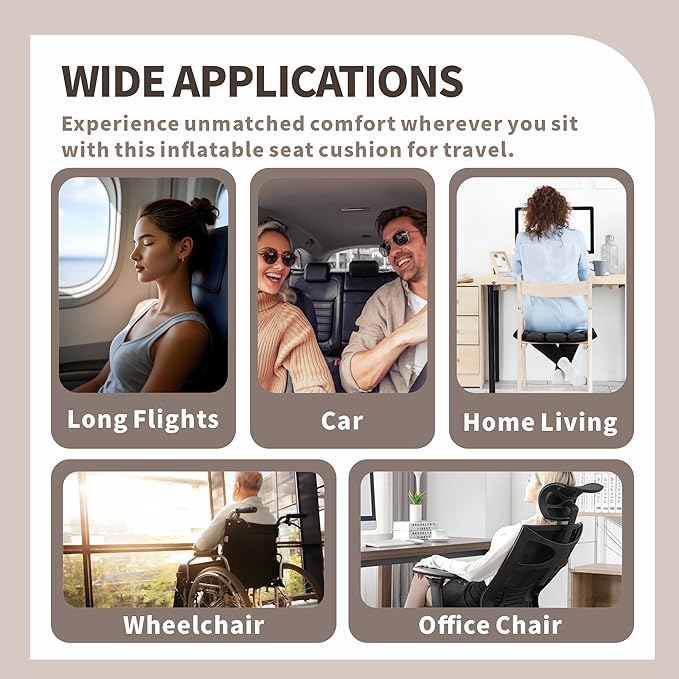 Inflatable Seat Cushion, Airplane Cushion Seat with Storage Bag, Travel Cushion for Airplane Seat, Seat Cushion for Flight, Wheelchair, Office Chair, Car