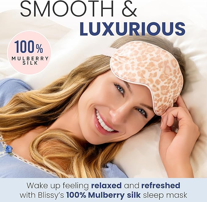 Blissy Silk Sleep Mask - Eye Sleeping Mask for Women & Men for Total Blackout - 100% Pure Mulberry Silk, 22 Momme 6a Fibers - Blindfold Sleep Mask Side Sleeper Eye Cover (Mauve Cheetah)