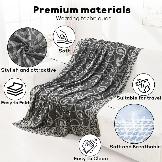 Compact Travel Blanket - Ultra Soft & Lightweight Knit Design Airplane Blanket, 53x72 Inch, Stylish Travel Shawl Wraps for Flights, Car,Travel Essentials, Gifts, Camping