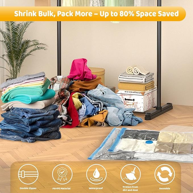 Vacuum Storage Bags with Electric Pump, Multi Size Space Saver Bags for Clothes, Comforters & Blankets, Compression Storage Bags with Airtight Seal, Reusable Travel Packing Bags (31.5 * 39.4 in)